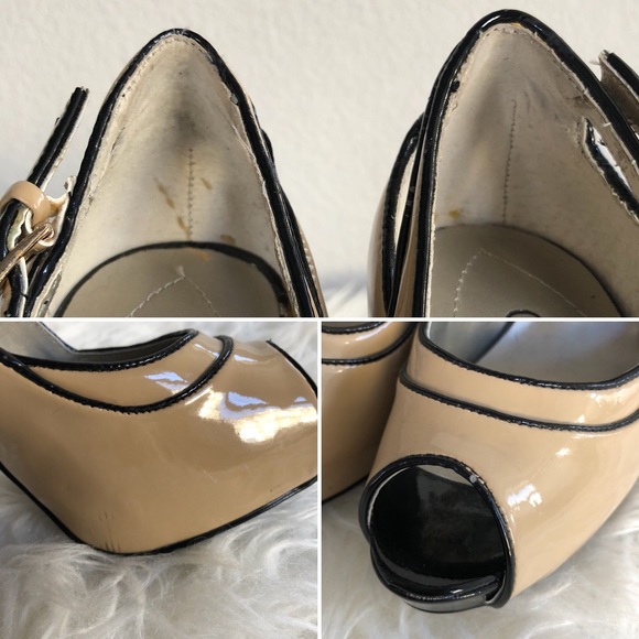 NWOB, Guess, Louisa Peep Toe Pump, Beige & Black - Picture 2 of 8